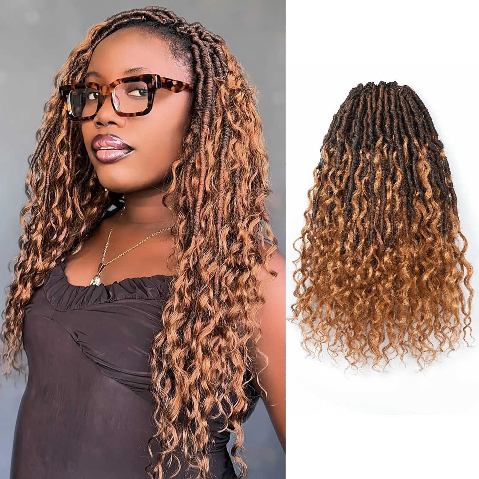 Toyotress Crochet Boho Locs Braiding Hair With Human Hair Curls Pre Looped Goddess Boho Dreadlocks Curly Full Ends Hair Extensions